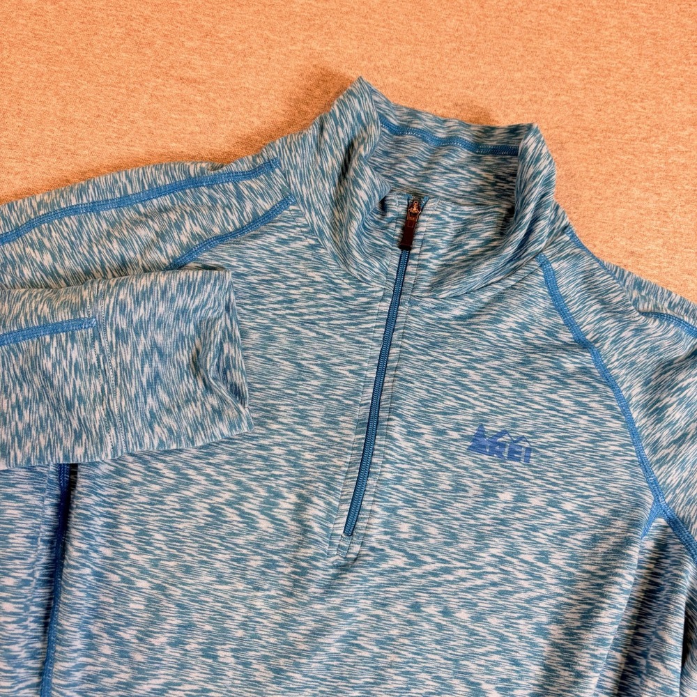 REI 1/4 Zip Pullover Womens Medium Blue Space Dye Long Sleeve Activewear Top